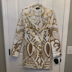 Medium Blithe gold and white sequin blazer dress